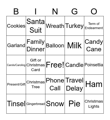 Christmas Movie Bingo Card