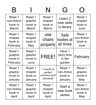 1rst Grade 2026 Library Goals- Ms. Brown/ Watson Bingo Card