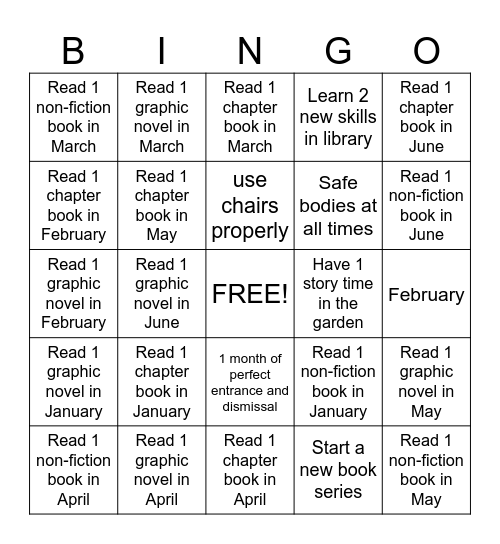 1rst Grade 2026 Library Goals- Ms. Brown/ Watson Bingo Card
