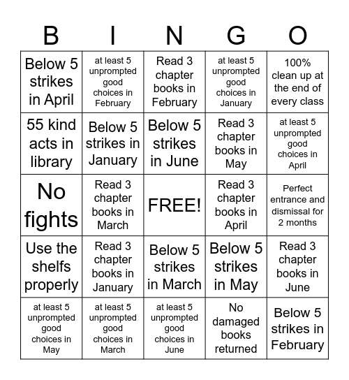 3rd Grade 2026 Library Goals- Van Bingo Card