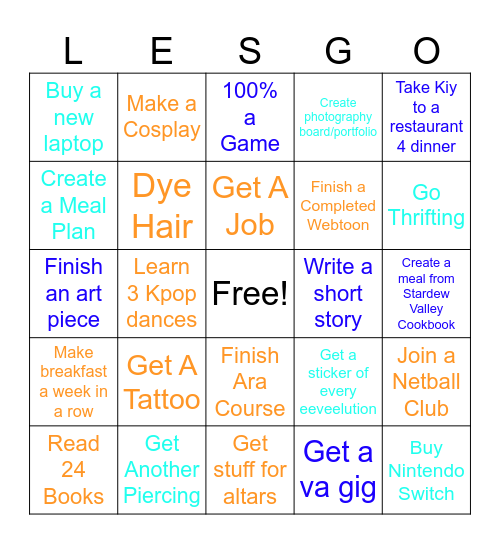 2026 Goals Bingo Card