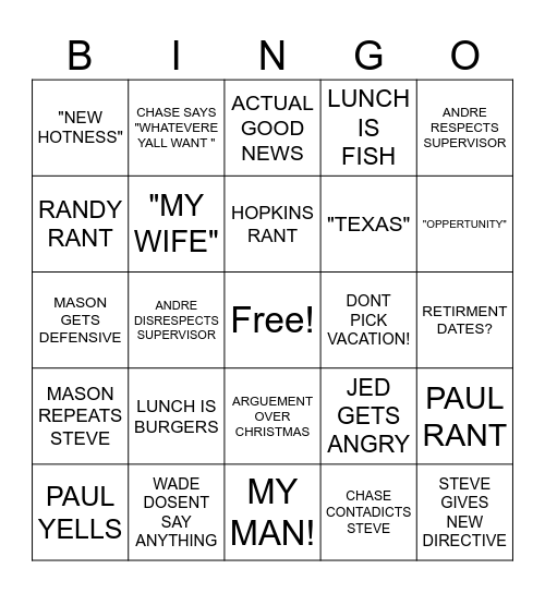 OC MEETING Bingo Card