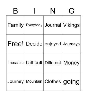 Spelling Bingo Card