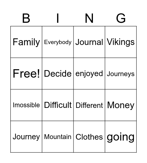 Spelling Bingo Card