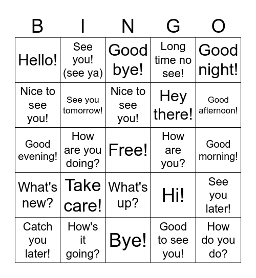 Greetings and Farewells Bingo Card