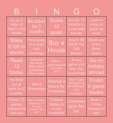 New Years Bingo Card