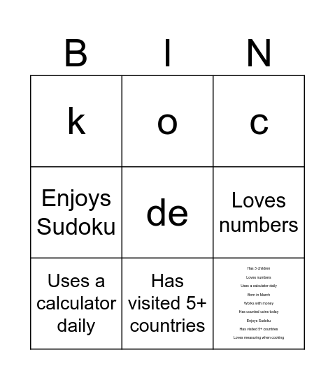 Untitled Bingo Card