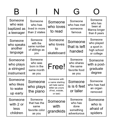 Get To Know You Bingo Card