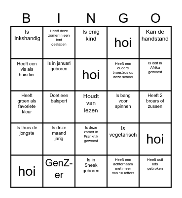 Kennismakingsbingo Card