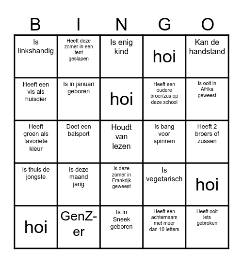 Kennismakingsbingo Card