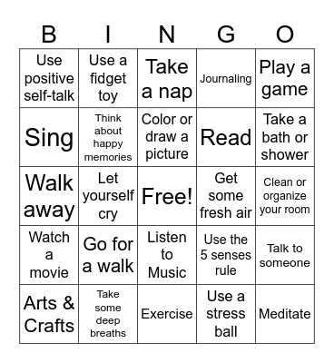 Coping Skills Bingo Card