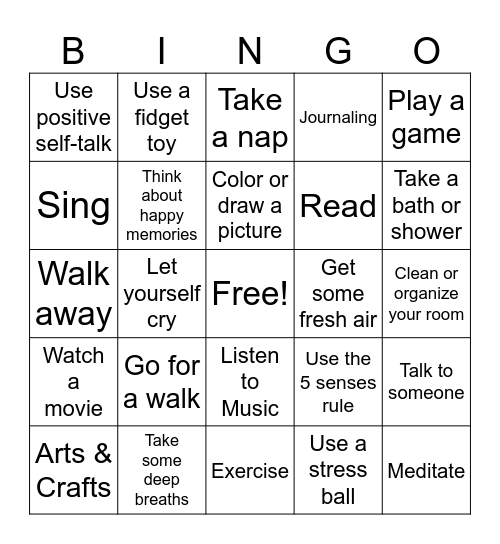 Coping Skills Bingo Card