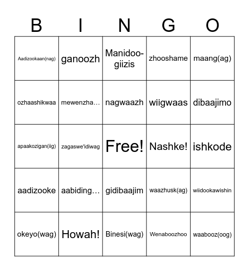 Ojibwe Winter Storytelling 1 Bingo Card