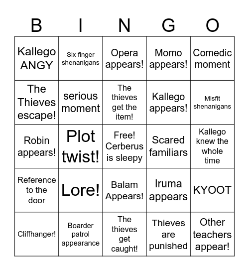 Cerberus Bingo! Bingo Card