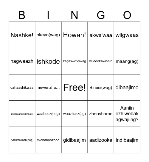 Ojibwe Winter Storytelling 2 Bingo Card