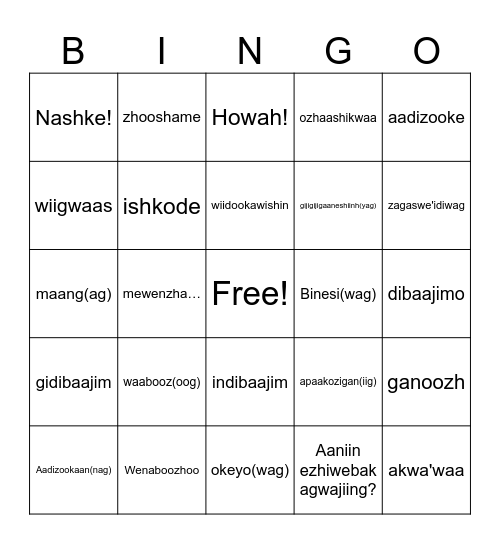 Ojibwe Winter Storytelling 3 Bingo Card
