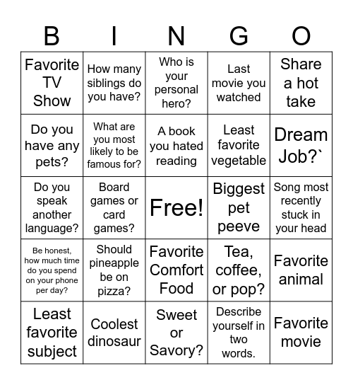 Untitled Bingo Card