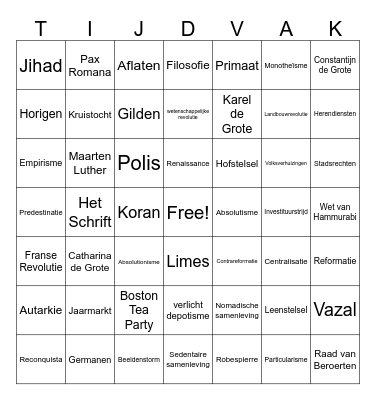 Bingo TV 1 t/m 7 Bingo Card