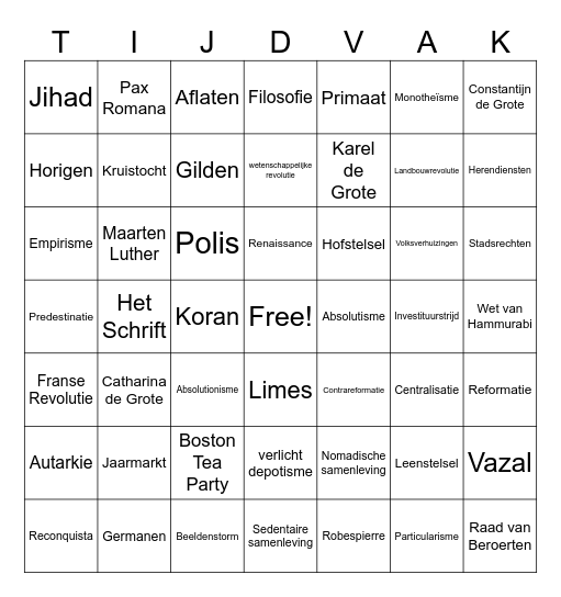 Bingo TV 1 t/m 7 Bingo Card