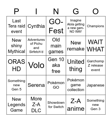 Pokémon is 30 years old lol. Bingo Card