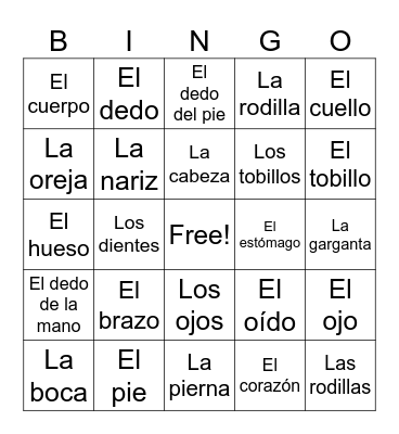 Lección 4 En el consultorio Bingo Card