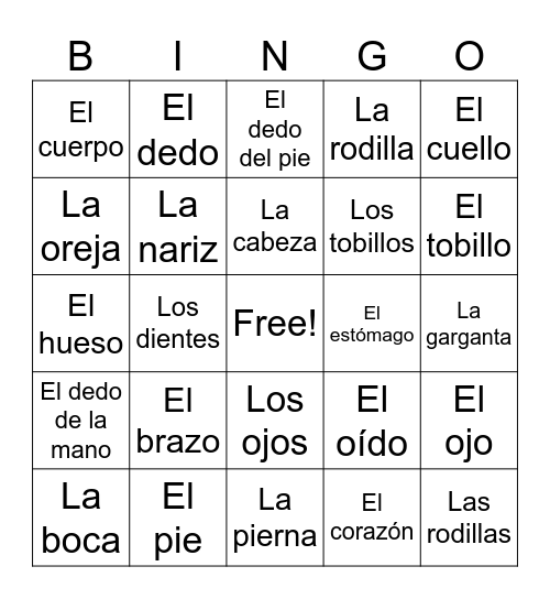 Lección 4 En el consultorio Bingo Card