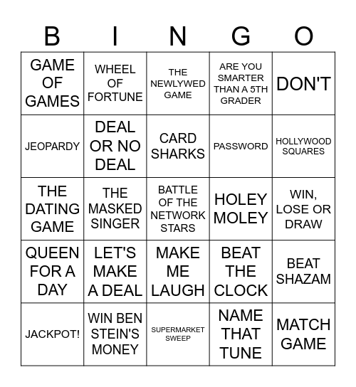 GAME SHOWS Bingo Card