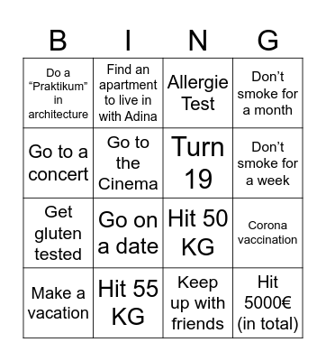 New Year’s resolution Bingo Card