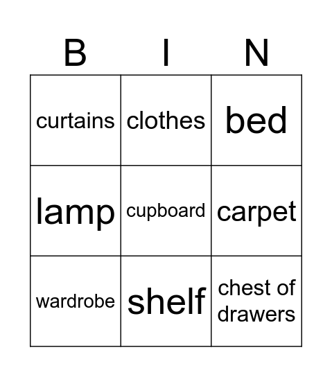 Let's play house Bingo! Bingo Card