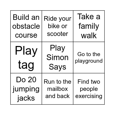 Exercise Unit Bingo Card