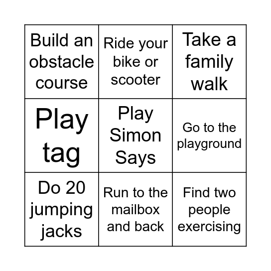 Exercise Unit Bingo Card