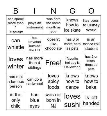 Find someone who... Bingo Card
