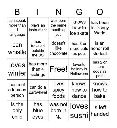 Find someone who... Bingo Card