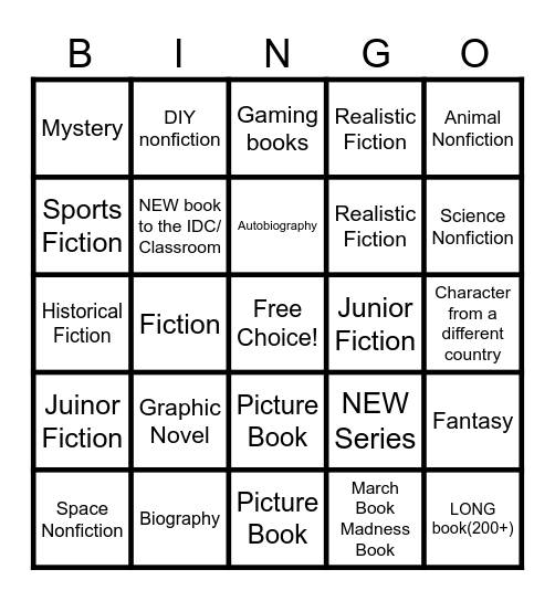 Fisher Genre Bingo Card