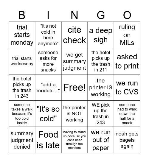 Trial Bingo Card