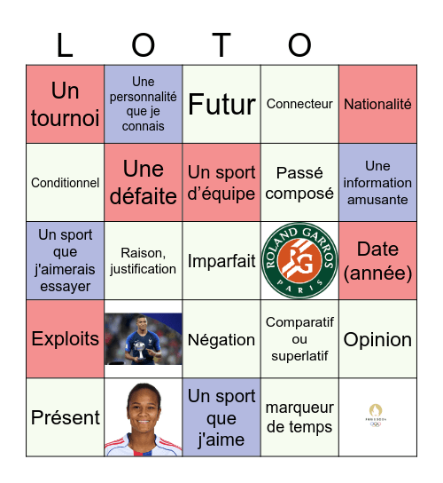 Les personnalités sportives francophones Bingo Card