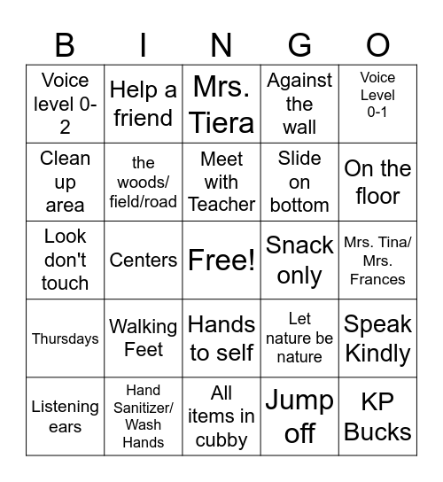 KP Good Choices Bingo Card