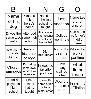 WAYNE'S BINGO Card