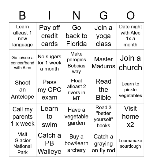 2026 Bingo Card