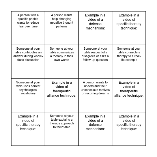 Therapies Bingo Card