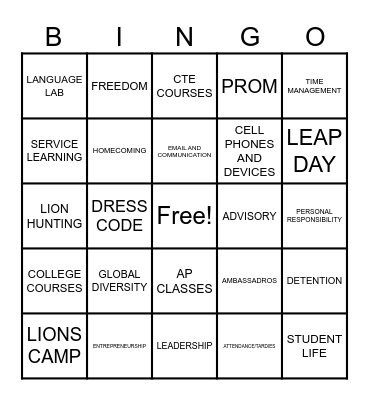WSCS JUMP UP to HS Bingo Card