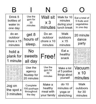 Wellness Bingo Card