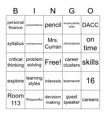 Career Exploration Bingo Card