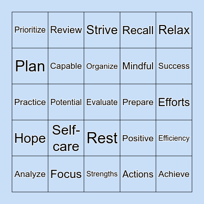 Study Skills BINGO Card