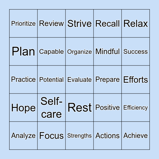Study Skills BINGO Card