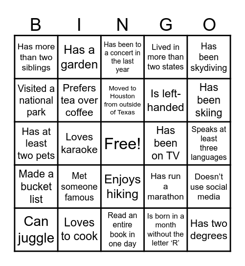 Find Someone Who... Bingo Card