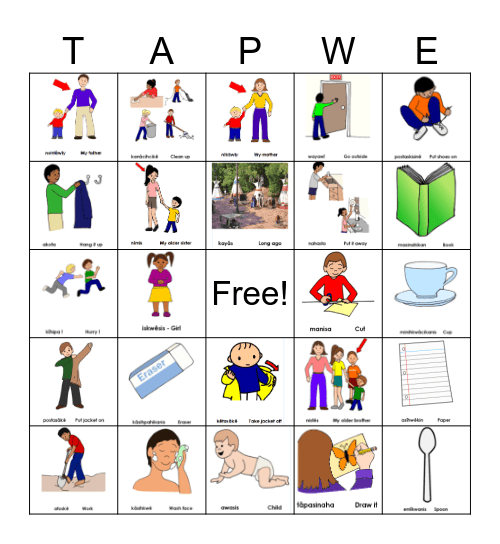 Cree Language Bingo Card