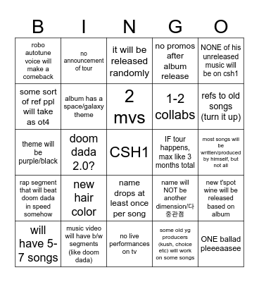 CSH1 PREDICTIONS Bingo Card