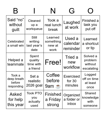 2026 New Year Reset Bingo Card