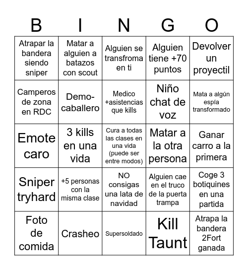 TF2 BINGO 2026 Bingo Card
